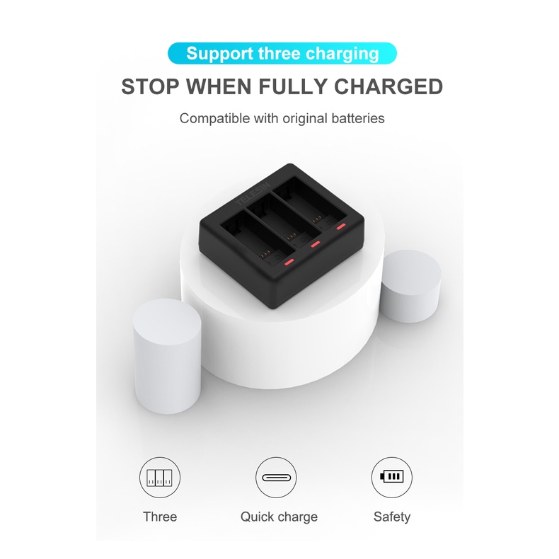 Telesin Bộ Sạc Pin 3 Chiều Có Đèn LED Cho GoPro Hero 9 10 11