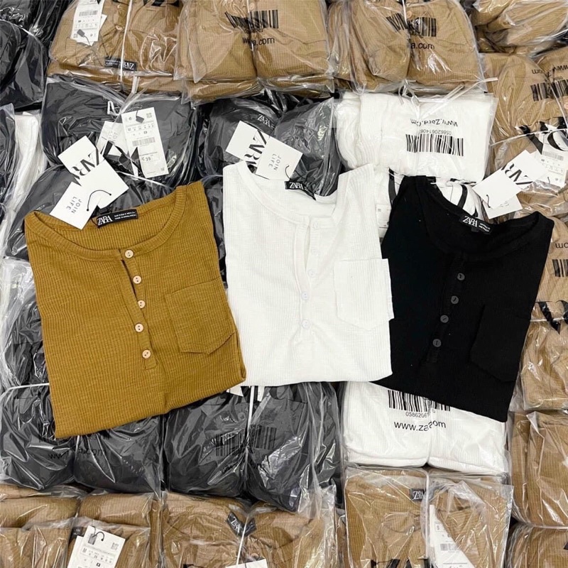 Áo thun tay dài vạy bầu phối cúc chất Len gân CHUCHACLOTHING
