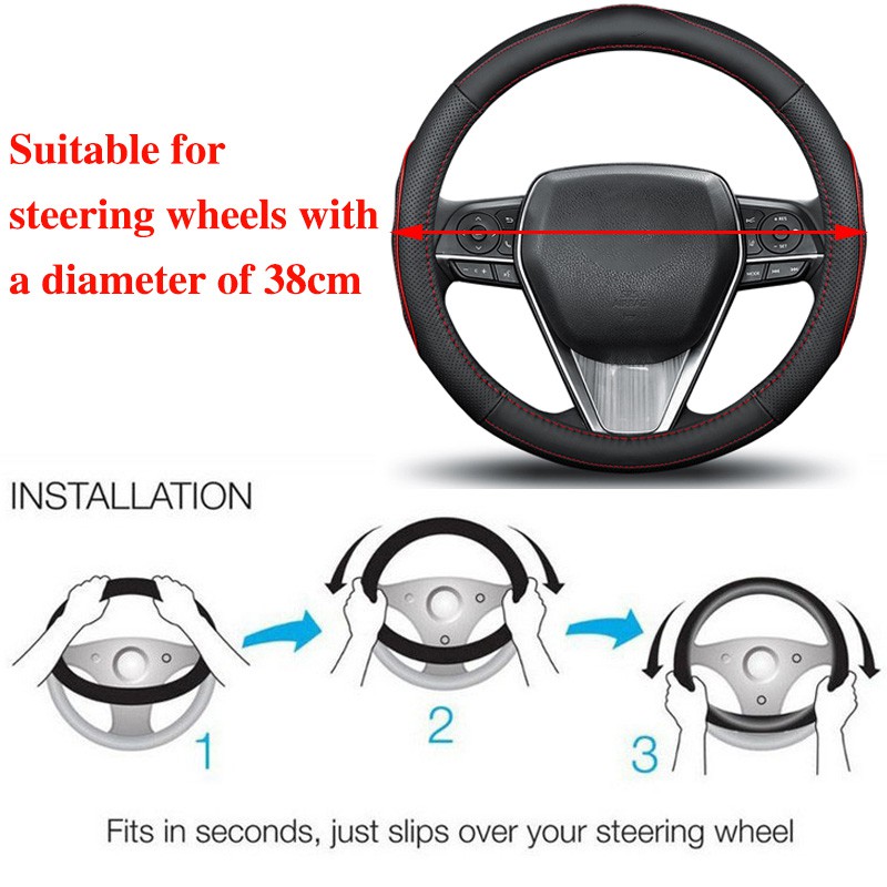 Vỏ Bọc Vô Lăng Xe Hơi Bằng Da Bò Thoáng Khí Thấm Hút Mồ Hôi Chống Trượt 38cm Cho Ford Ranger Fiesta Focus Everest Mustang Kuga