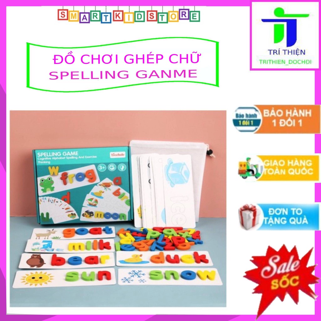 Spelling Game - Đồ Chơi Ghép Chữ Đánh Vần - Thẻ Học Tiếng Anh (bộ xanh)