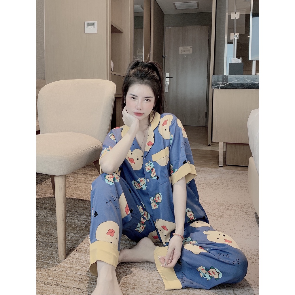 Bộ Ngủ Nữ Pyjama Bigsize Cộc Dài Cổ Phối Chất Lụa Mango Cao Cấp Từ 56 - 80 kg