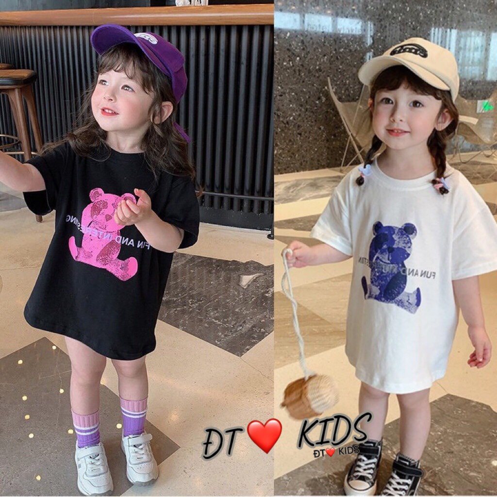 Áo-Váy gấu hồng xanh bé gái