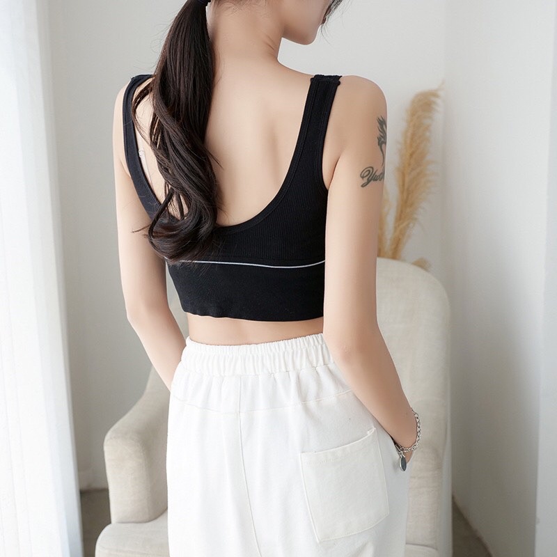 Áo bra nữ kèm mút, viền chữ dây bản lớn,áo croptop
