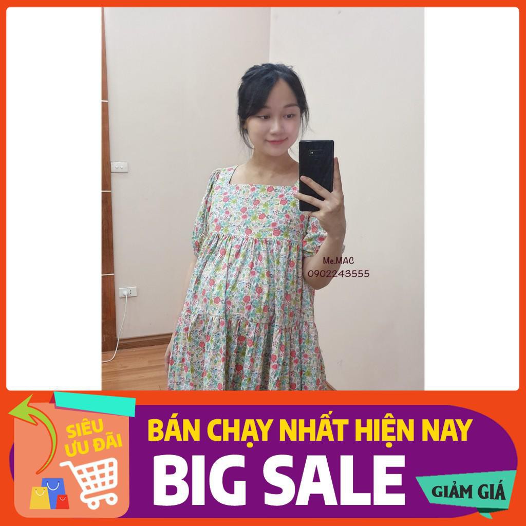 🌹XẢ🌻Váy Bầu & Sau Sinh hoa nhí 3 MÀU hot hit có khoá kéo cho con ti, cổ vuông sang chảnh đàm xuông big size