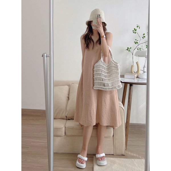 Váy sát nách dáng xoè đũi xước Pea Store - Váy maxi đũi đi biển dáng xoè xinh xắn