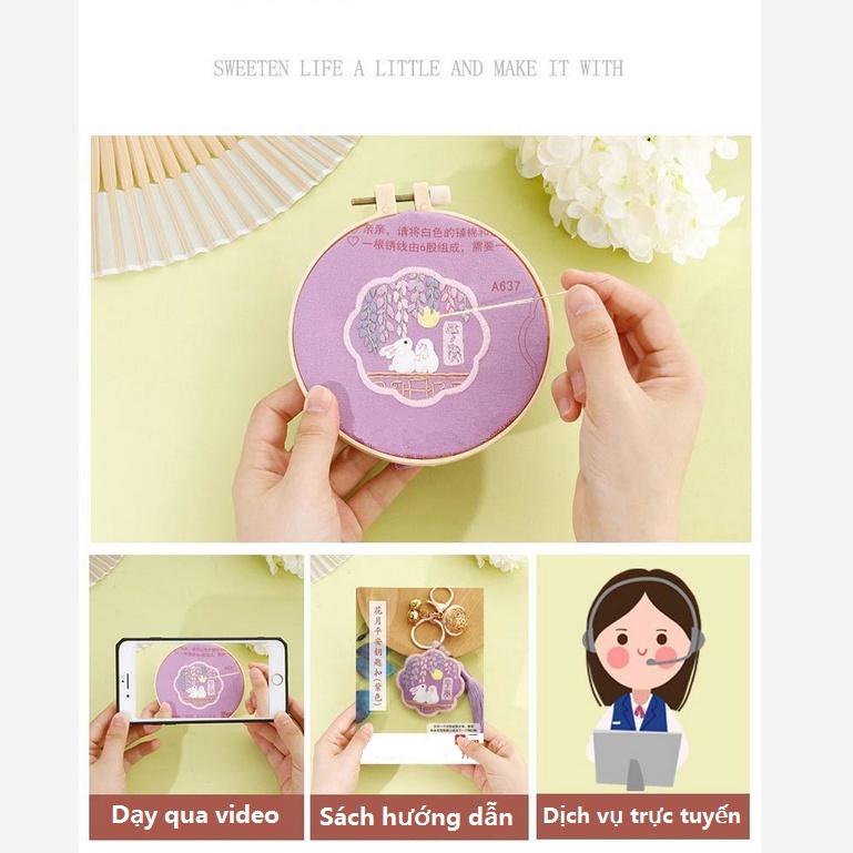 Bộ móc khóa thêu, bùa hộ mệnh, bộ thêu phong cách Trung Hoa