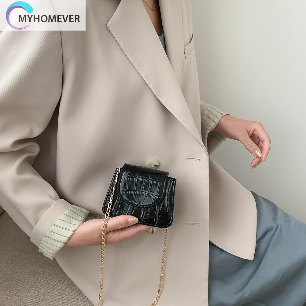 Túi Da Mini Màu Trơn Có Dây Xích Đeo Chéo Dành Cho Bạn Nữ