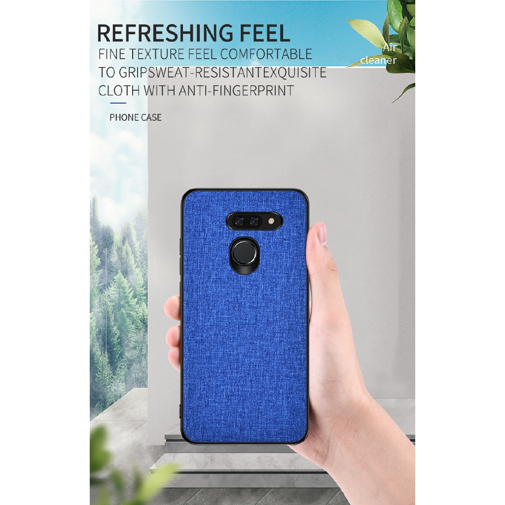 Ốp điện thoại vải canvas phối da mềm chống sốc cho Lg G8 thinq V40 thinq