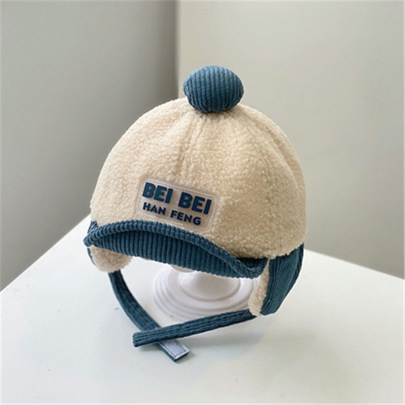 Mũ lưỡi trai vải lông mềm mại giữ ấm tai thời trang thu đông cho bé