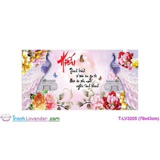 [T-LV3205]Tranh thêu chữ thập Con công Hiếu (79x43cm)