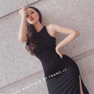 đầm maxi 3 lỗ phối ren xẻ tà