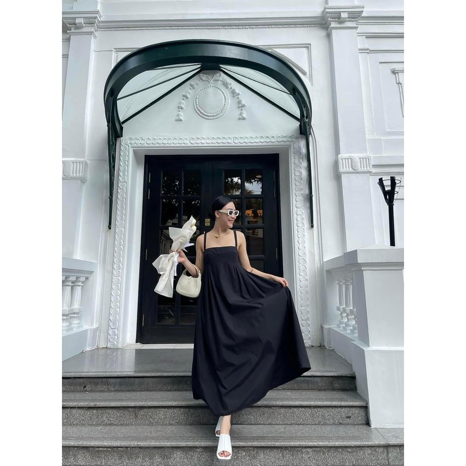 Đầm Maxi Nữ 2 Dây Chun Lưng Thô Mềm - 2 dây Màu Đen Vải Q0113