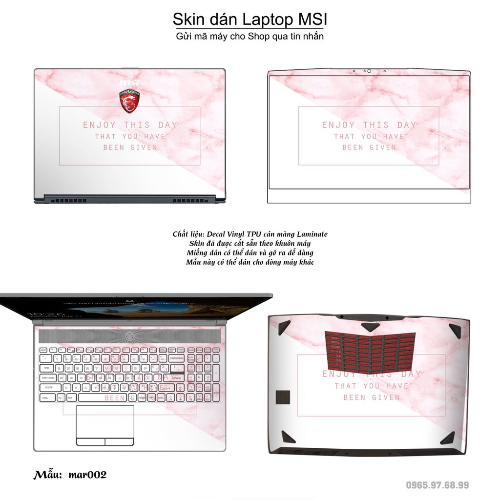 Skin dán Laptop MSI in hình vân Marble (inbox mã máy cho Shop)