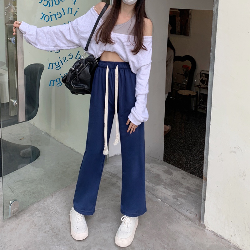 Quần thể thao lưng cao dáng rộng thiết kế đơn giản thời trang cho nữ