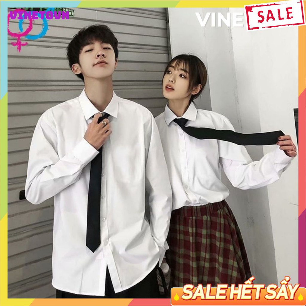 Áo sơ mi nam nữ dài tay Unisex Basic màu trắng và đen sơ mi lụa mịn mát form rộng suông (SML)