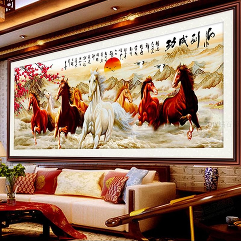 Bộ tranh đính đá tự làm 5D in hình con ngựa dùng để trang trí nội thất