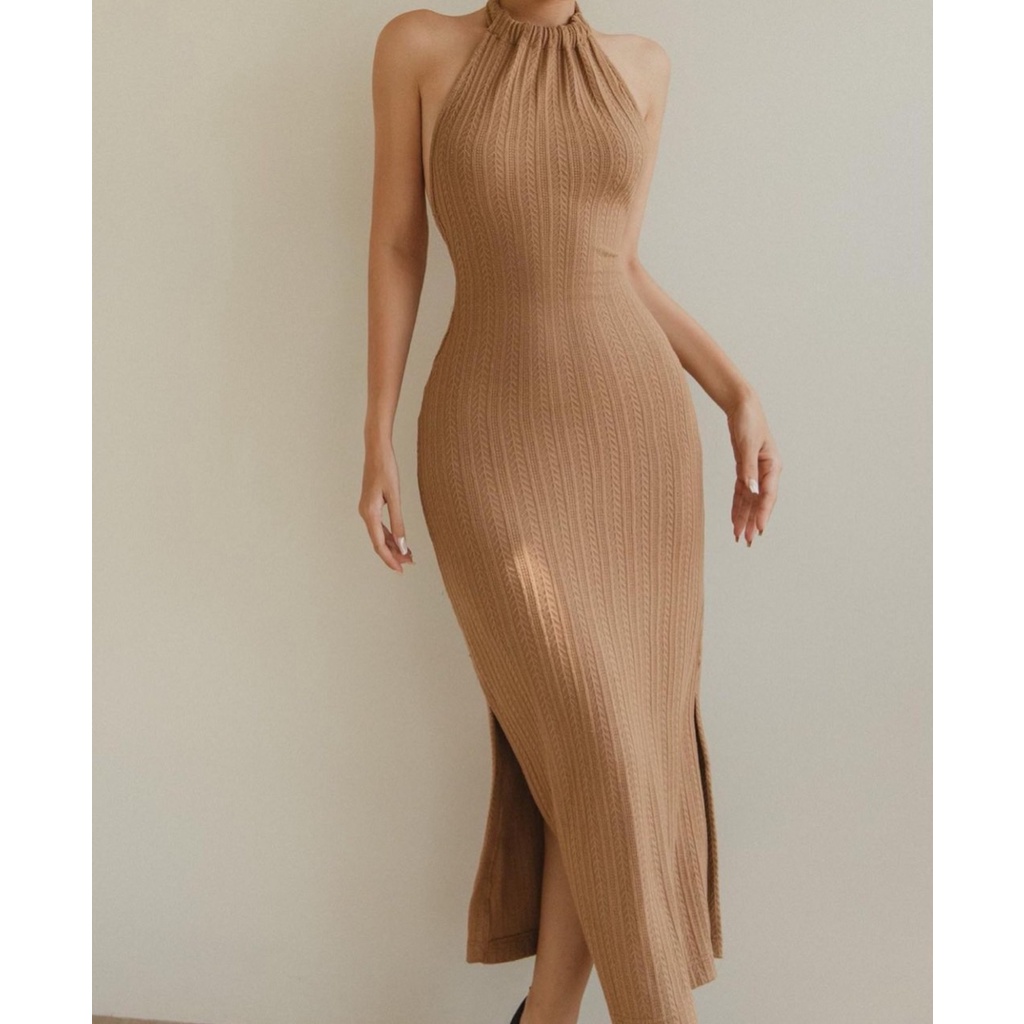 Váy len nữ sexy đầm yếm nude len dệt sang chảnh ôm body phong cách tây đẹp sexy Kawaii Mise