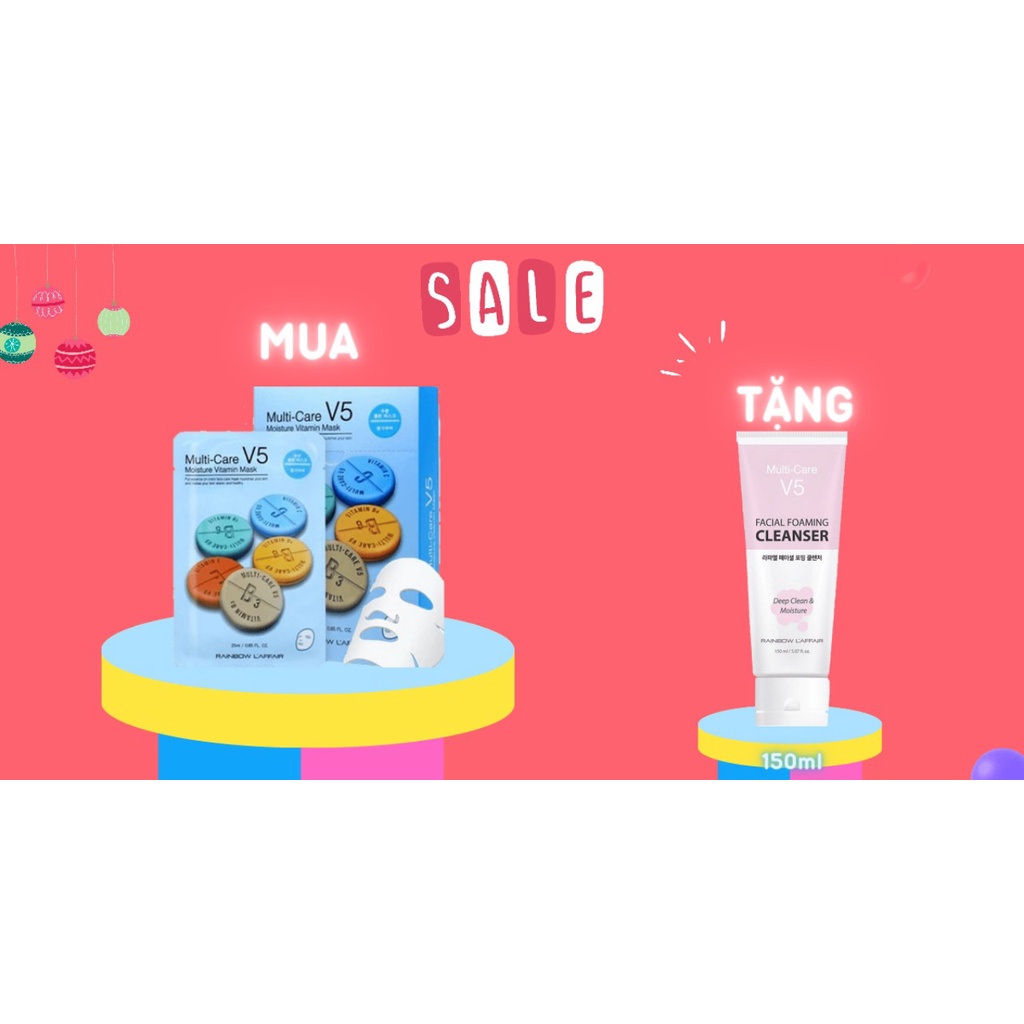 Hộp 10 mặt nạ Rainbow L'affair Multi-Care V5 Moisture dưỡng ẩm, trắng da 25ml x 10 miếng