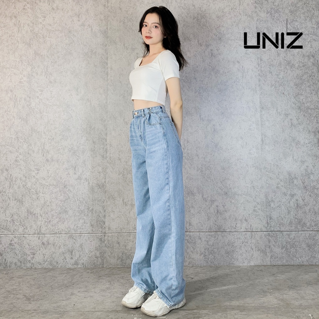Quần Jean Suông móc cài ống rộng lưng cao UNIZ Jeanmoccai