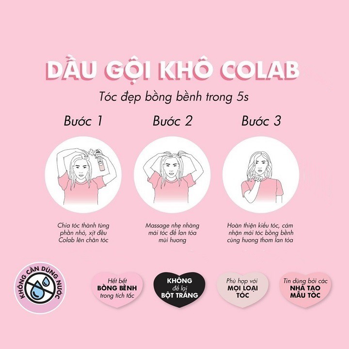 Dầu Gội Khô ❤️FREESHIP❤️  Combo Dầu Gội Khô Colab Hương Hoa Nhài Và Vani Ngọt Mát – Tóc Sạch Bồng Bềnh Trong 5 Giây 50ml