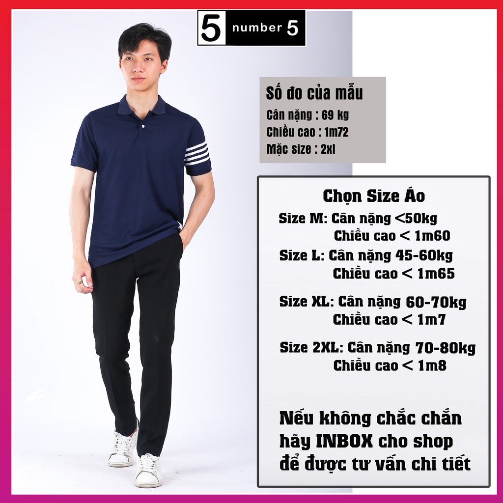 Áo Polo Thom Nam Nữ Họa Tiết 4 Vạch Tay, Vải Cá Sấu Co Dãn, Thoáng Mát
