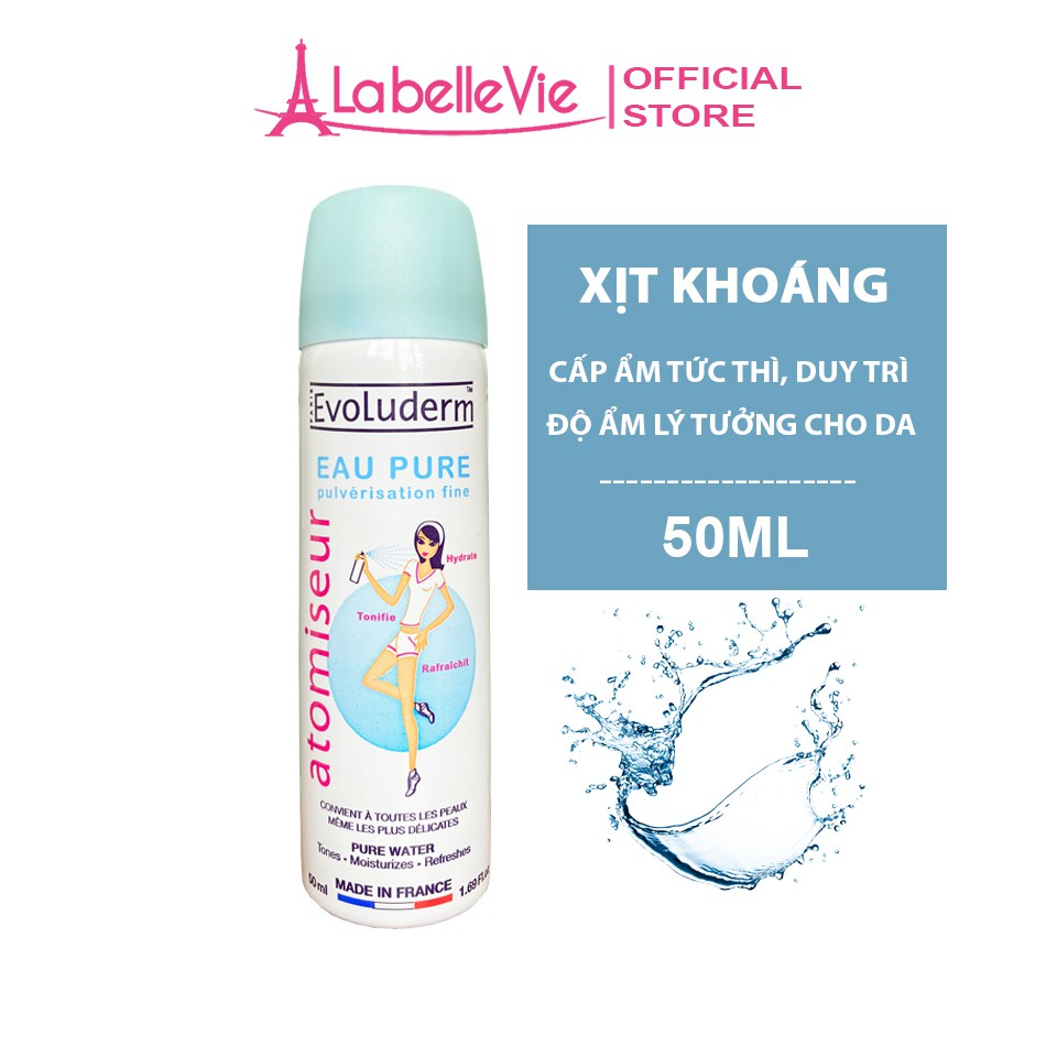 Nước Xịt khoáng Evoluderm Atomiseur Eau Pure dưỡng ẩm, làm dịu da 50ml, 150ml, 400ml