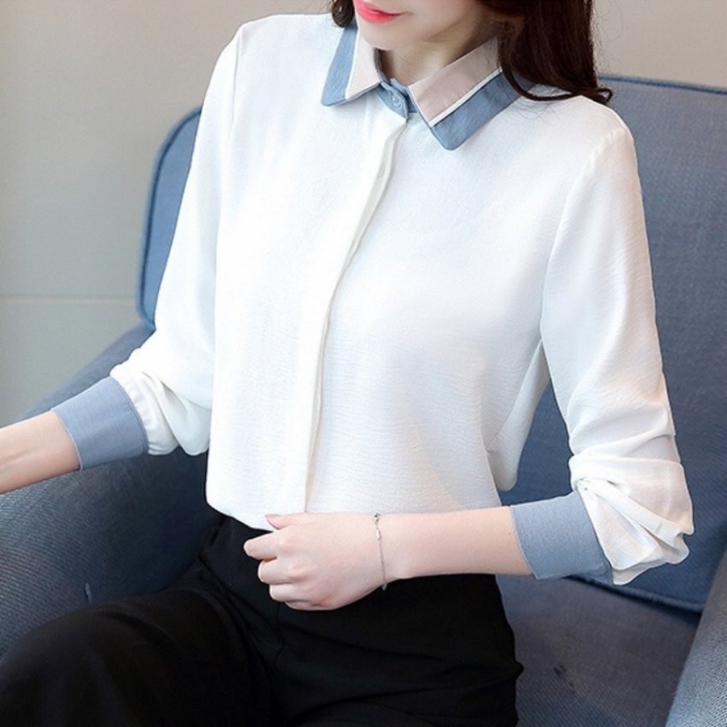 Áo sơ mi nữ dài tay Poniva viền cổ Mã A569 Thời trang Mixup shop Kiểu sơ mi công sở thanh lịch