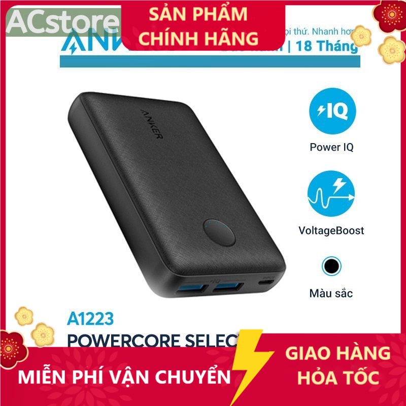 Pin sạc dự phòng ANKER PowerCore Select 10000mAh [ĐEN] - pin dự phòng Anker A1223 - Hàng chính hãng 18 tháng bảo hành