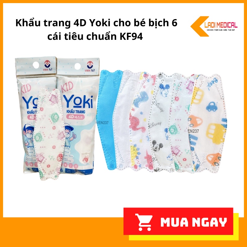 Khẩu trang 4D Yoki cho bé bịch 6 cái tiêu chuẩn KF94