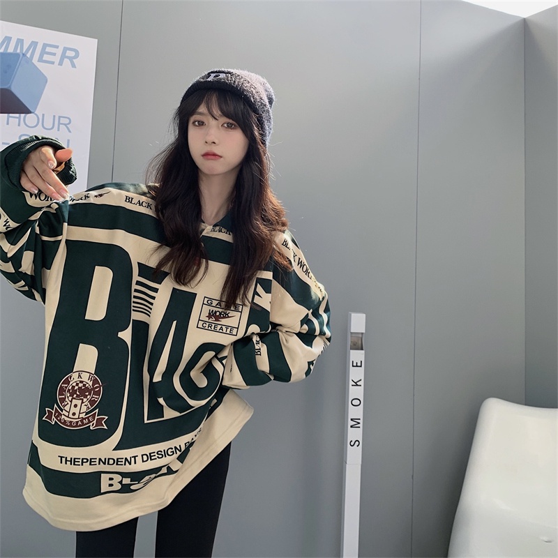 Áo thun polo SUXI tay dài dáng ôm phong cách vintage cho nữ