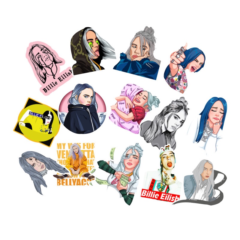 Bộ 50/25/10 Miếng Dán Chống Thấm Nước Hình Billie Eilish Trang Trí Vali/Guitar