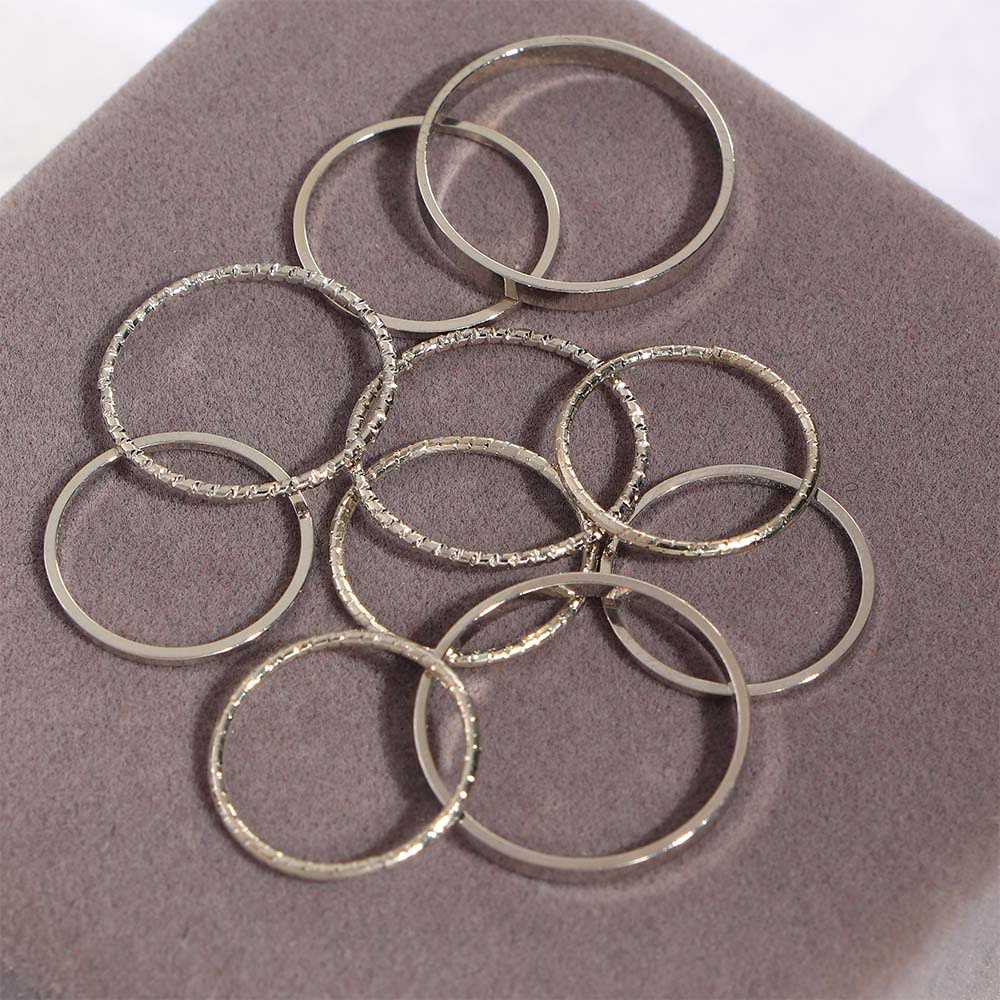 Set 10 nhẫn đeo tay mạ vàng/bạc thiết kế đơn giản thời trang cho nữ