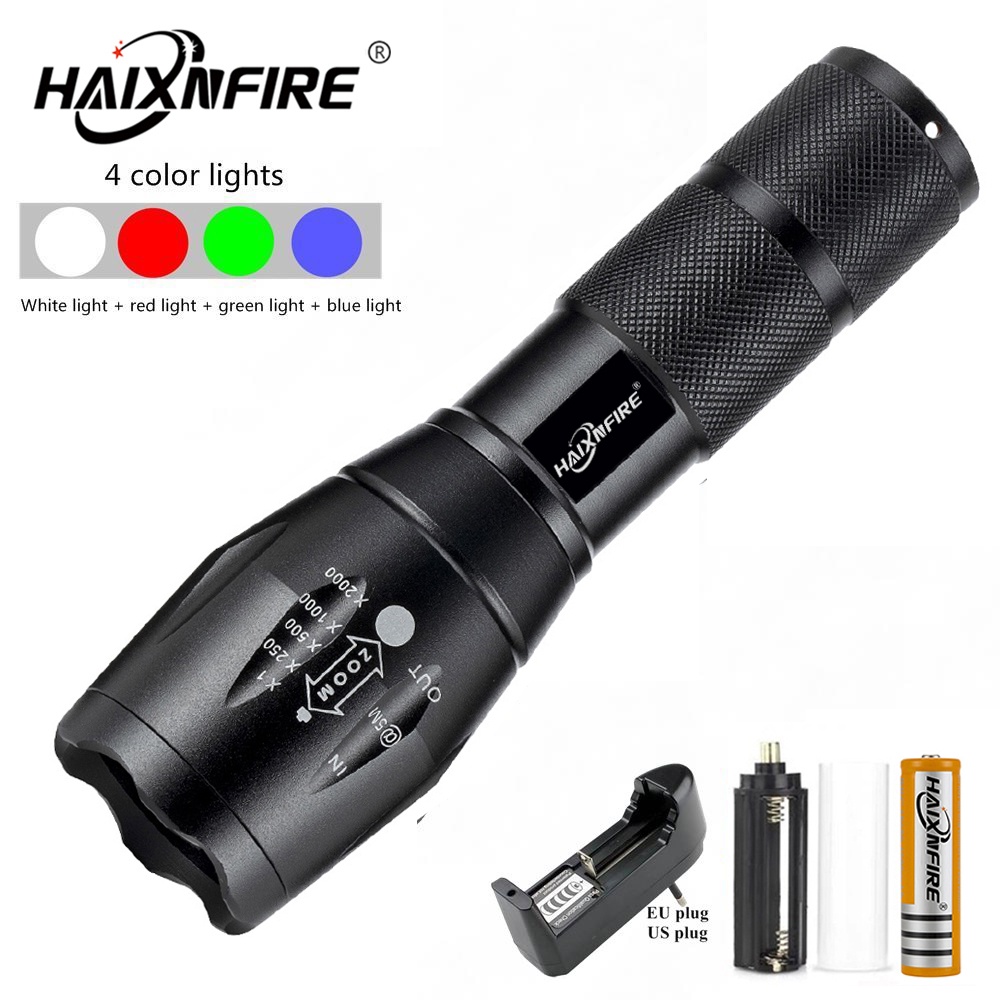 Haixnfire E17WRGB Red/Green/blue/White Flashlight LED Scout Ultra Bright Hunting light Waterproof torch by 18650
