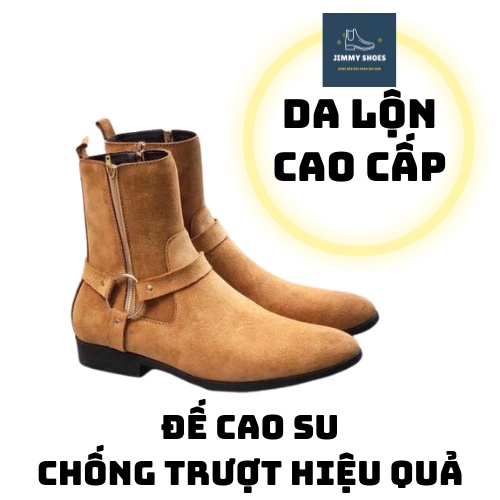 Giày Harness boots cao cổ thời trang nam chất liệu da bò da lộn đế độn 3.5cm | BigBuy360 - bigbuy360.vn