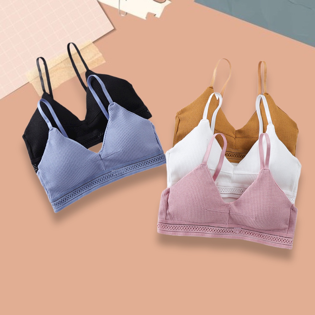 Áo Bralette họa tiết Plaid áo lót ngực cotton mềm không gọng mút mỏng cài sau có dây điều chỉnh