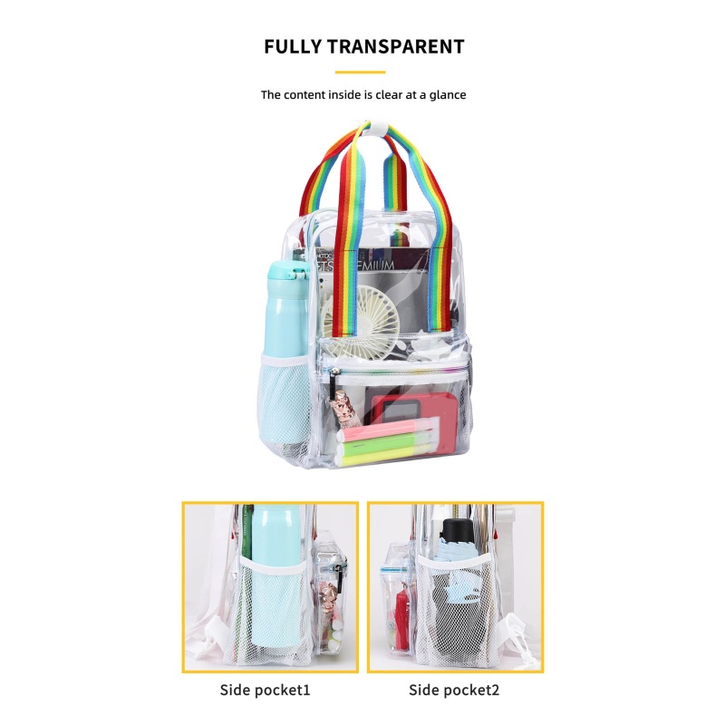 Ba Lô Đi Học Bằng PVC Trong Suốt Gọn Nhẹ Chống Thấm Nước Có Dây Đeo Tháo Rời Được Cho Nữ