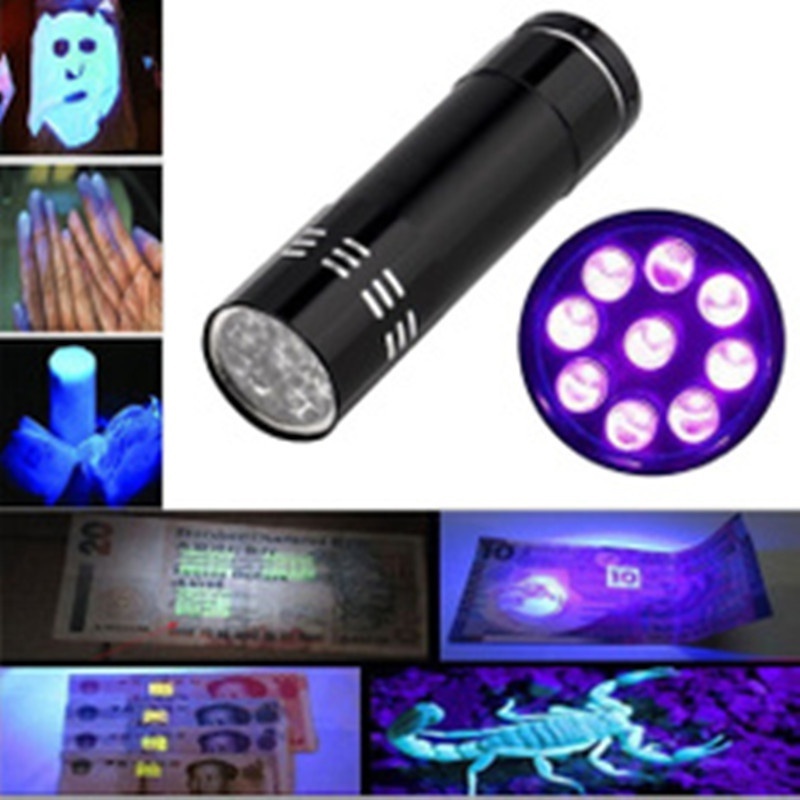 1 Đèn Pin Mini 9 Bóng Led UV Không Trượt Dùng Kiểm Tra Tiền Bằng Tia UV Tiện Dụng