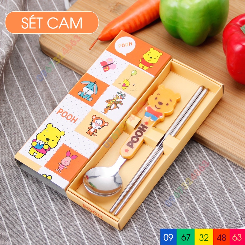 Set thìa đũa inox ăn dặm hoạt hình cho bé