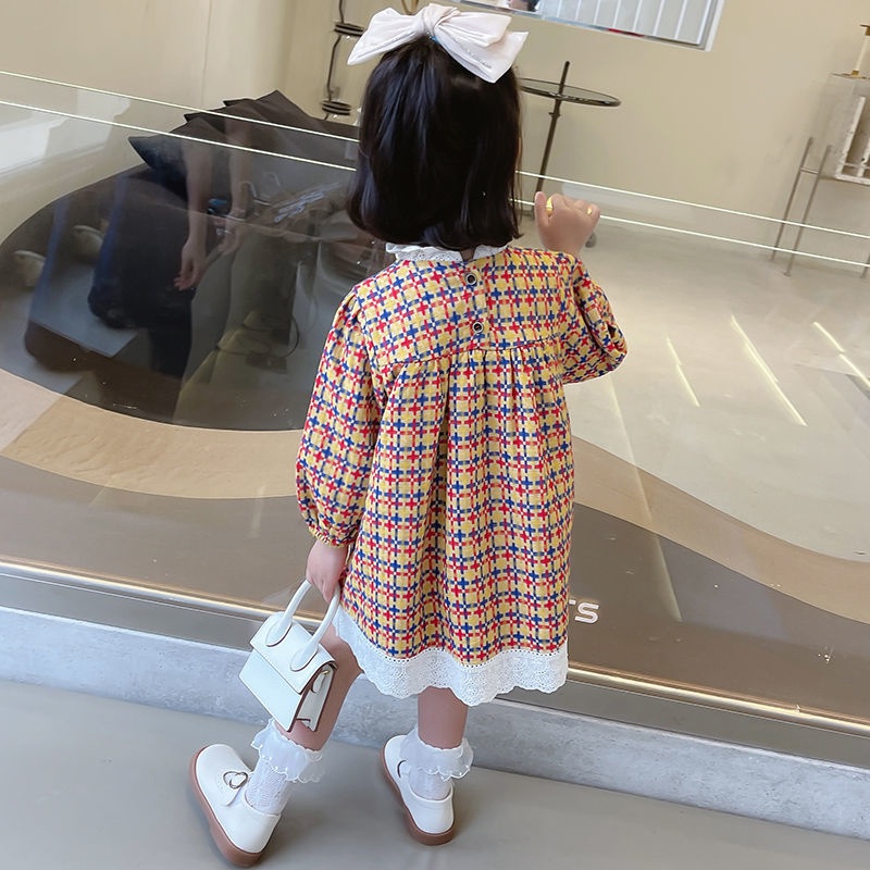 Đầm công chúa cổ ren màu sắc retro xinh xắn cho bé gái