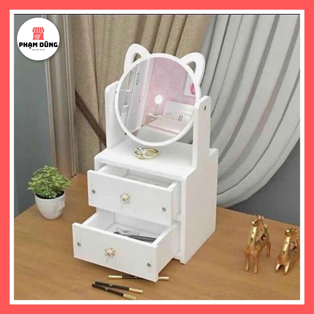 Kệ Mỹ Phẩm 2 Tầng Có Gương Tai Mèo , Kệ Trang Điểm Có Gương