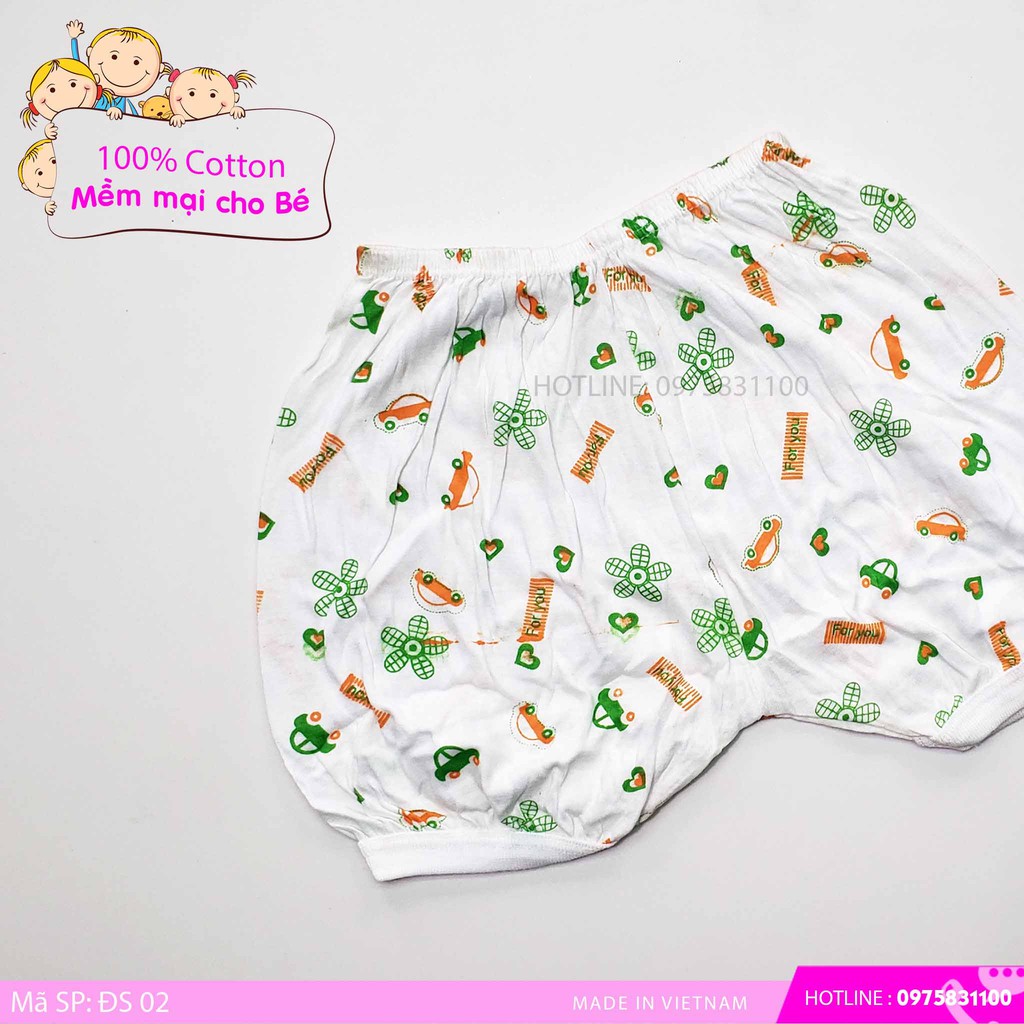 Quần đùi sơ sinh 100% cotton made in việt nam  Vải Trắng họa tiết nhỏ khắp quần