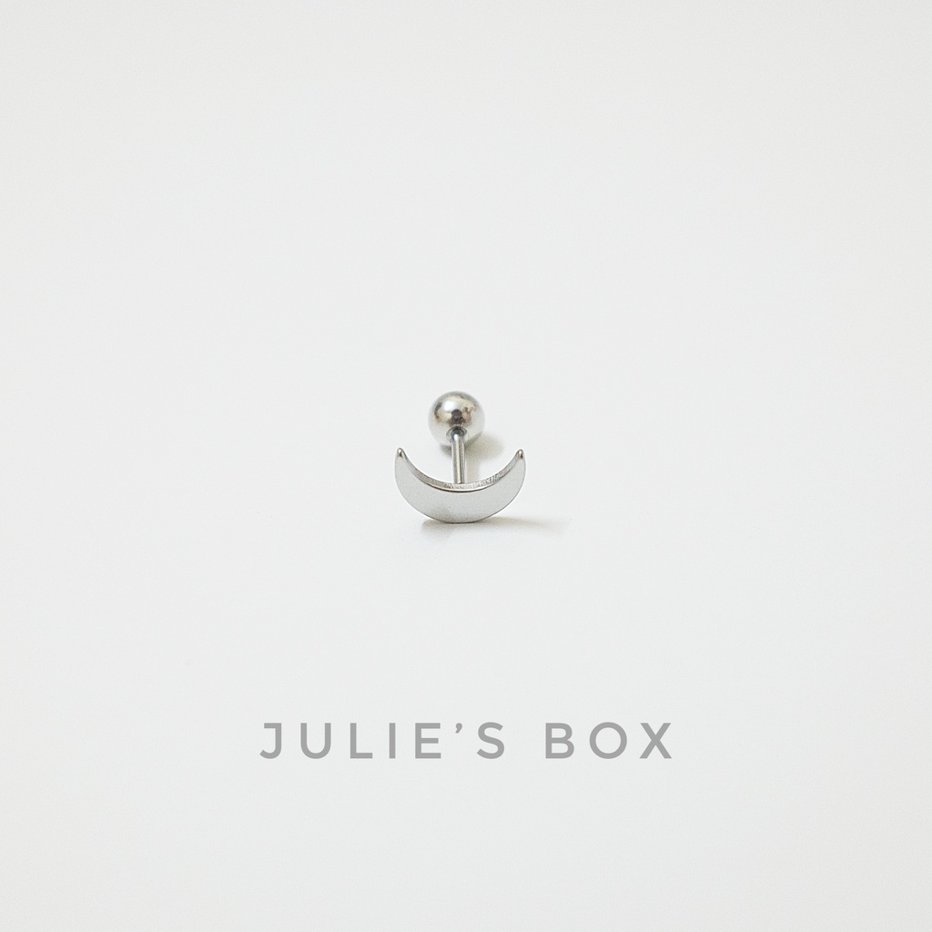 Khuyên Tai Nam Nữ Màu Bạc Mặt Trăng Đeo Trái Tai Đuôi Bi Unisex Titan Thép Y Tế Bông Tai Nữ Julies Box