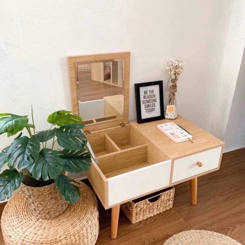 Bàn trang điểm mini, nhỏ gọn ngồi bệt kèm gương cao cấp Gỗ MDF