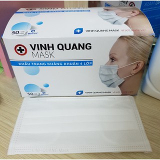 Khẩu trang y tế VINH QUANG Mask 4 lớp thanh hoạt tính kháng khuẩn 99% tia UV và bụi bẩn, chống thấm nước hộp 50 chiếc