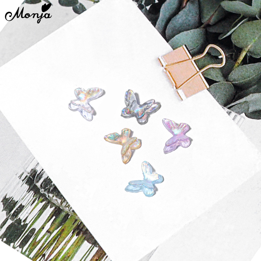 Set 5 phụ kiện dán trang trí móng tay nghệ thuật MONJA kiểu dáng bươm bướm 3D nhiều màu sắc thời trang