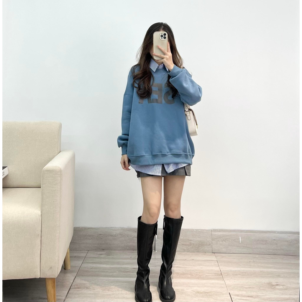 Áo sweater nỉ form rộng dày dặn Sea thời trang Miho house