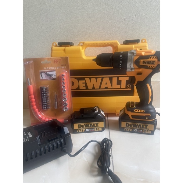 [Nội Địa] Máy khoan pin 198V Dewalt 3 chức năng có búa - Động cơ không chổi than siêu mạnh mẽ - Tặng bộ phụ kiện