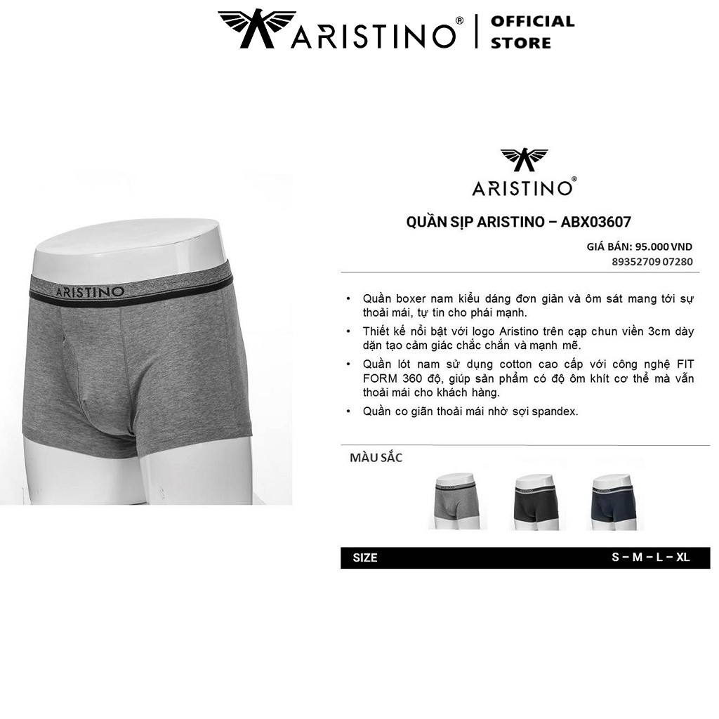 Quần Lót Nam Boxer Sịp Nam ARISTINO ABX03607 Quần Xì Đùi Chất Cotton Mềm Mại Co Giãn Thoải Mái Thoáng Mát Dễ Chịu