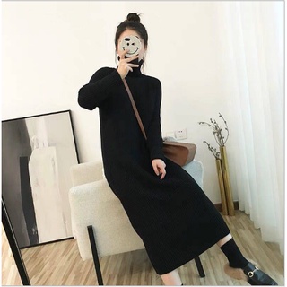 Váy len dáng suông 4 màu gân to-Đầm suông len tay dài chất dày hàng Quảng Châu