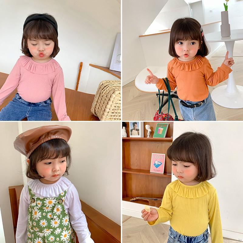 IU Autumn Baby Girl Cute Solid Color Long Sleeve Blouse Casual Kids Sweet Pullover Tops